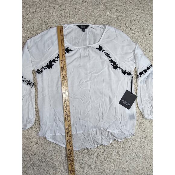 Simply Vera Wang Womens Sz Small White Black Long Sleeve Top Shirt Blouse Floral - Picture 5 of 10